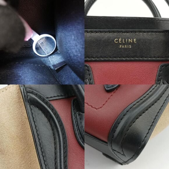 Celine Luggage Nano Shopper Black X Beige X Wine Red Leather X Suede S-Zp-0102 - Picture 8 of 10